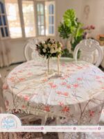 مفرش أبيض بزهور سيمون وعصافير