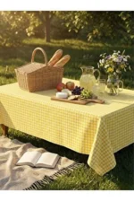 قماش كاروهات أصفر قطن