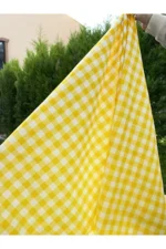 قماش كاروهات أصفر قطن - Image 3