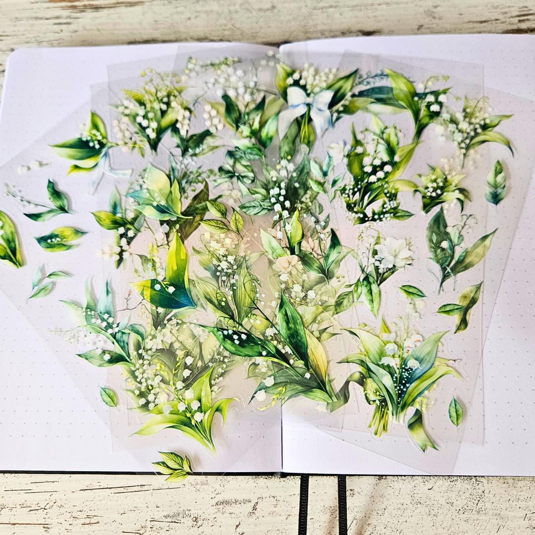 LilyOfTheValley1 مجموعة من 6 قطع ملصقات وردة بتصميم كولاج الأزهار - Image 1